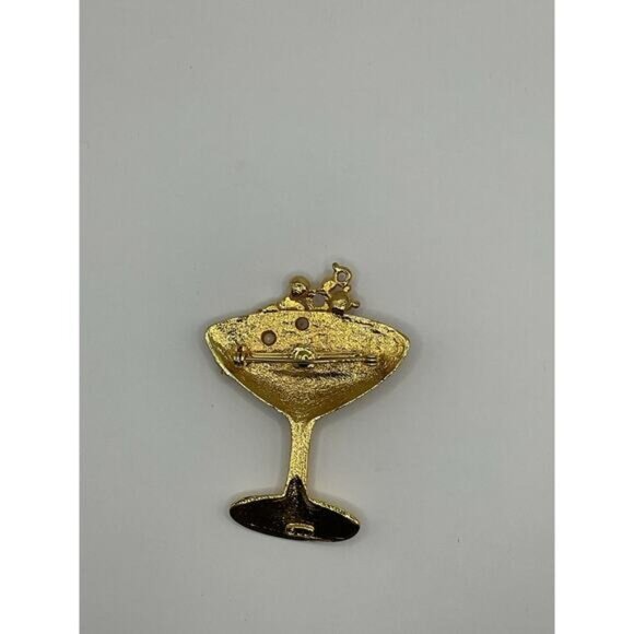 Signed JJ Jonette Vintage Pin Champagne cocktail glass crystal bubble Brooch - Picture 1 of 5